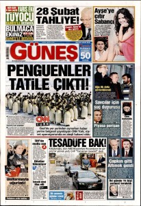 Güneş gazetesinin 20 Aralık 2013 tarihli 1'inci sayfası.