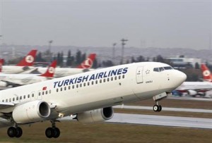 A Turkish Airlines plane takes off at Ataturk International Airport in Istanbul
