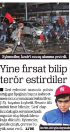 Türkiye gazetesinin 12 Mart tarihli birinci sayfasında yer alan Berkin Elvan haberi