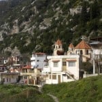 A general view shows a church among residential buildings in the Armenian Christian town of Kasab after rebel fighters seized it