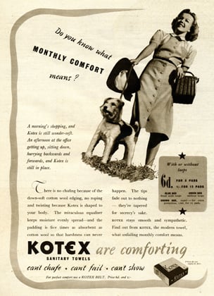 1921'de Kimberly-Clark, ilk hijyenik ped markası Kotex'i piyasaya sundu.