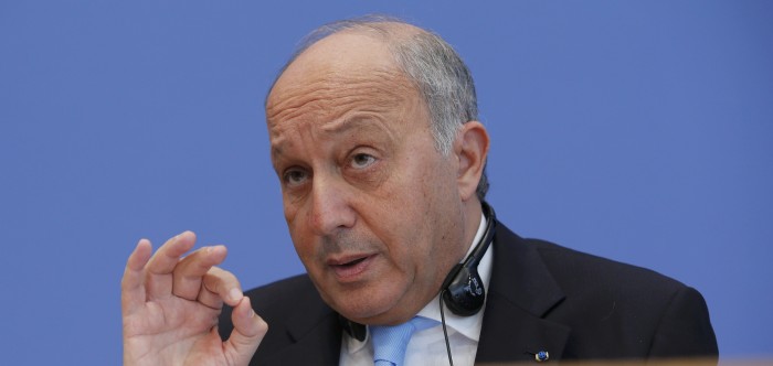 French Foreingn Minister Fabius addresses news conference in Berlin