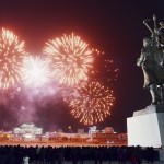 Fireworks explode in the sky over Kim Il-sung Square in Pyongyang