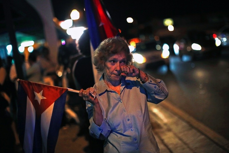 A anti-Castro Cuban exile reacts after the announcement of restoring diplomatic ties between Cuba and U.S., at 'Little Havana' in downtown Miami