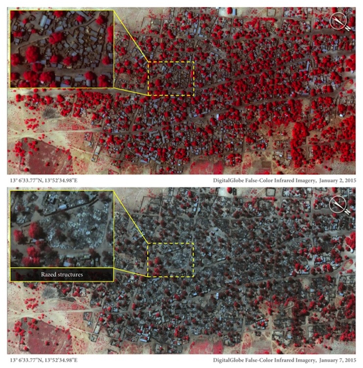 Doro Gowon Satellite view on 2 Jan 2015 and 7 Jan 2015