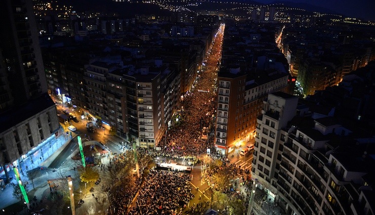 Thousands of protesters take part in a demonstration in favour of the rights of prisoners from the armed Basque separatist organisation ETA in Bilbao