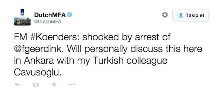 hollanda dis isleri tweet