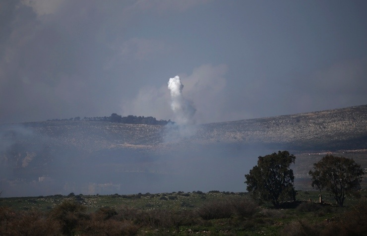 Smoke rises after an explosion near the village of Ghajar on the Israeli-Lebanese border