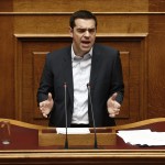 Greek Prime Minister Tsipras delivers his first major speech in parliament in Athens