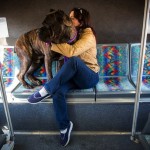 Crom, an Italian Mastiff, rides a the bus with Terry Dragan following competition at the 139th Westminster Kennel Club Dog Show in Manhattan, New York