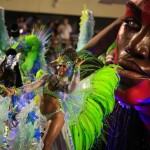 A reveler from the Imperatriz Leopoldinense samba school participates in the annual carnival parade in Rio de Janeiro's Sambadrome