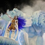 A reveler from the Unidos da Tijuca samba school participates in the annual carnival parade in Rio de Janeiro's Sambadrome