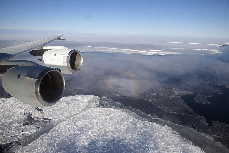 Handout photo of NASA's DC-8 flies over the Brunt Ice Shelf in Antarctica