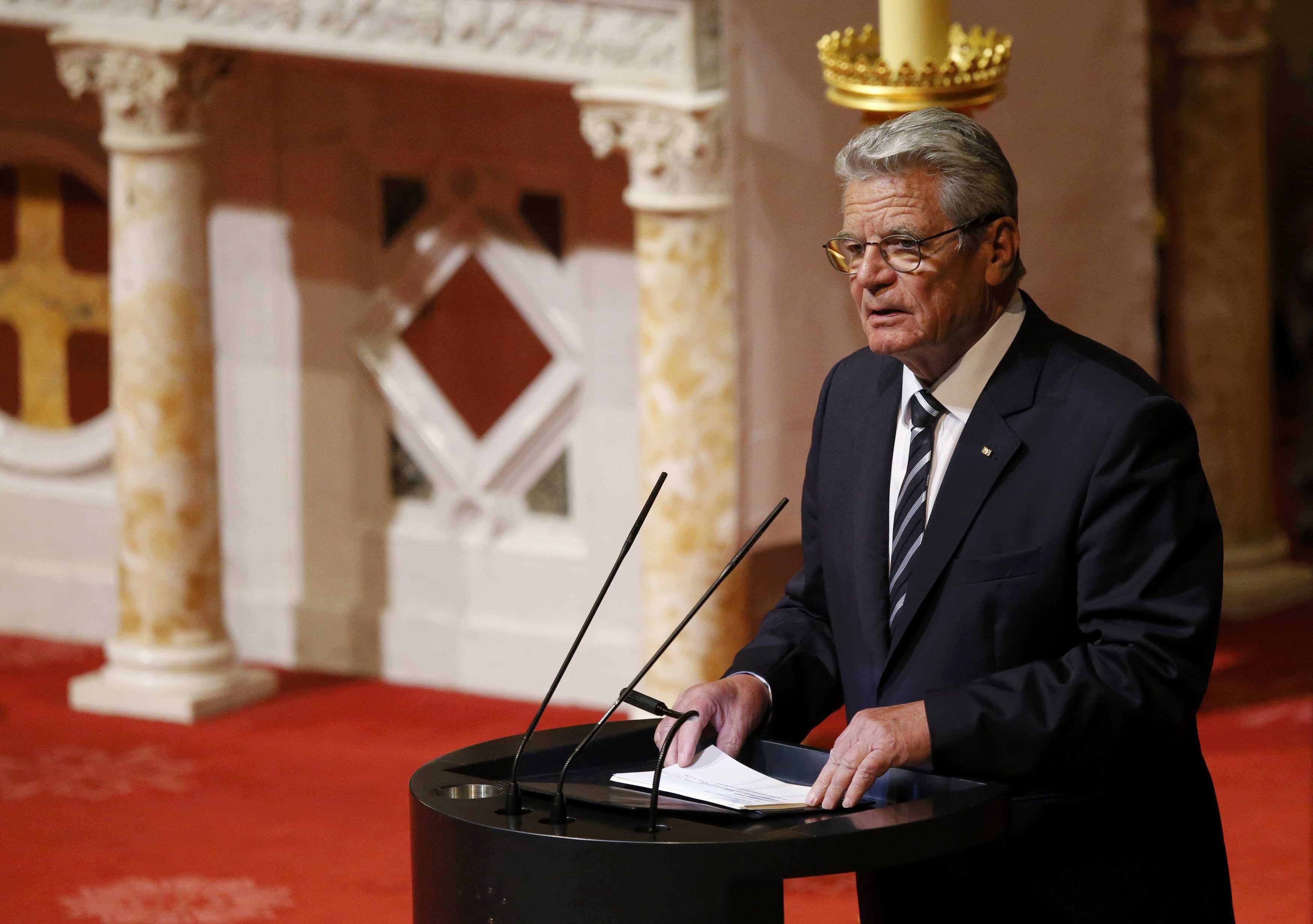 German President Gauck gives speech during Ecumenical service at cathedral in Berlin