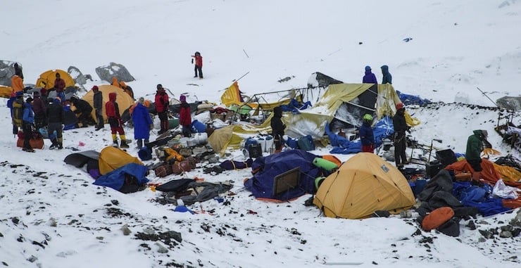 The Mount Everest south base camp is seen a day after a huge earthquake-caused avalanche
