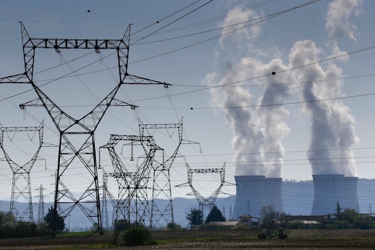 Electrical power pylons of high-tension electricity power lines are seen near the cooling towers of the Electricite de France nuclear power station of Le Bugey in Saint-Vulbas