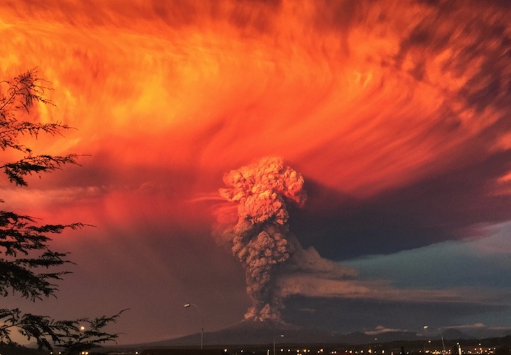 Smoke and ash rise from the Calbuco volcano as seen from the city of Puerto Montt