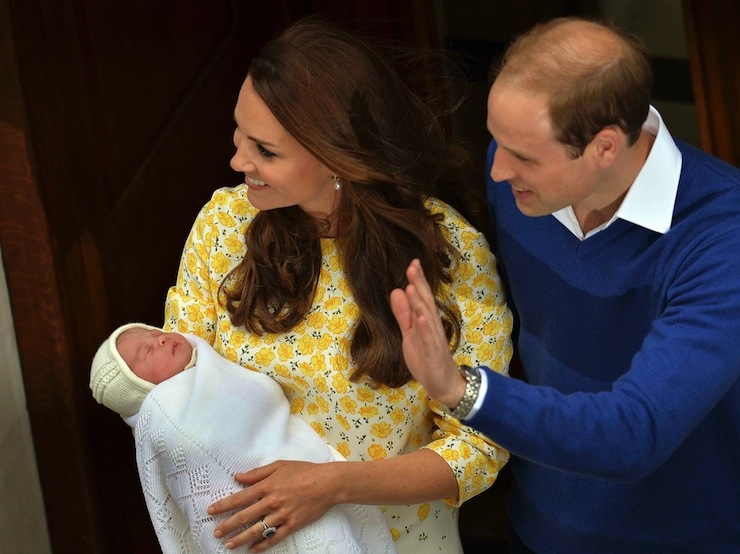 Britain's Prince William and his wife Catherine, Duchess of Cambridge appear with their baby daughter outside the Lindo Wing of St Mary's Hospital in London