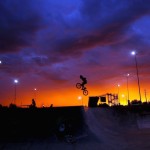 BMX rider performs a trick at a skate park in Ciudad Juarez