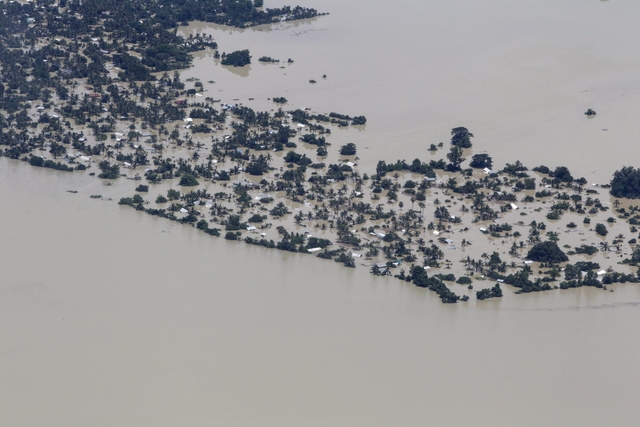 An aerial view of the flooded Kalay township at Sagaing division