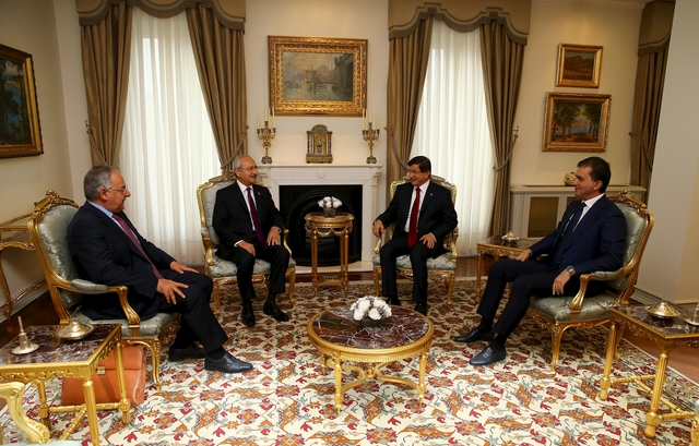Turkey's Prime Minister Davutoglu meets with main opposition CHP leader Kilicdaroglu as part of their coalition talks in Ankara, Turkey