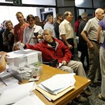 A men casts his ballot during a regional parliamentary election in Barcelona