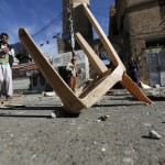 Broken chair is seen outside the al-Balili mosque after two bombings hit the mosque in Yemen's capital Sanaa