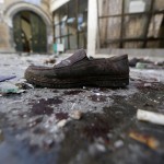 Shoe is seen at the scene of a bombing inside the al-Balili mosque after two bombings hit the mosque in Yemen's capital Sanaa