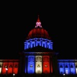 San Francisco City Hall is lit up with blue, white and red, the colors of the French flag, following the Paris terror attacks, in San Francisco