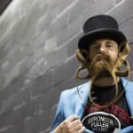 Chris Bates from Detroit, Michigan, poses for a photograph at the 2015 Just For Men National Beard & Moustache Championships at the Kings Theater in the Brooklyn borough of New York