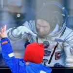 Member of the International Space Station expedition 46/47, British ESA astronaut Timothy Peake chats with his children during a sending-off ceremony at the Baikonur cosmodrome in Kazakhstan