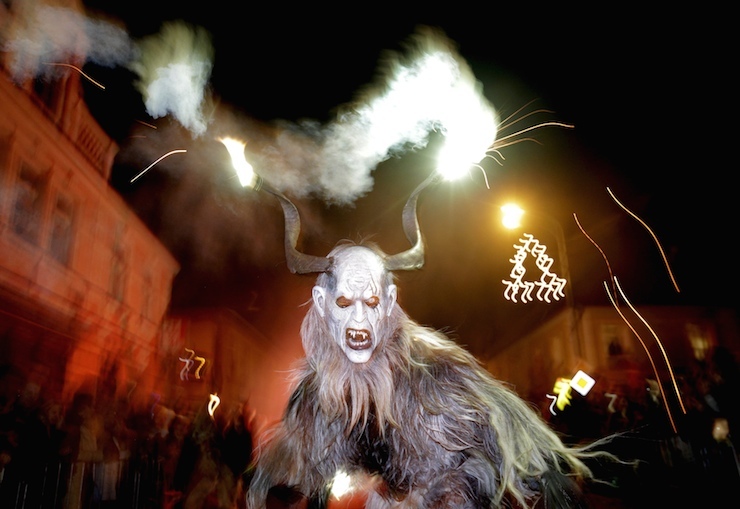 A man dressed as a devil performs during a Krampus show in the southern Bohemian town of Kaplice