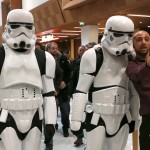 A man takes a selfie with Storm Troopers near a cinema at Tremblay-en-France, near Roissy Airport