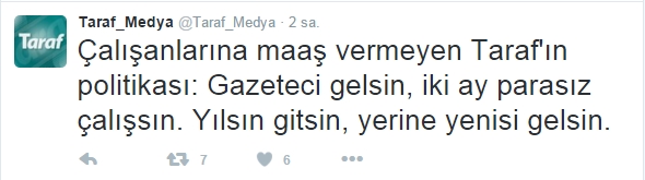 Gazetenin Twitter hesabından atılan tweetlerden biri...