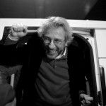 Editor-in-chief of Cumhuriyet Can Dundar reacts after being released from prison outside the Silivri prison complex near Istanbul