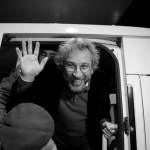 Editor-in-chief of Cumhuriyet Can Dundar reacts after being released from prison outside the Silivri prison complex near Istanbul
