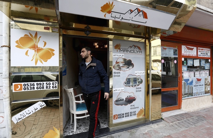 A Syrian man leaves a real estate agency in Istanbul