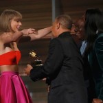 Taylor Swift takes the stage to accept the award for Album of the Year for “1989” at the 58th Grammy Awards in Los Angeles