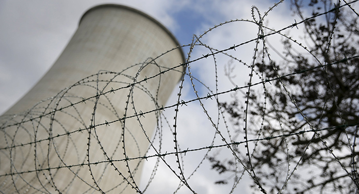 Barbed wire is pictured at the entrance of the Tihange nuclear power station, one of the two large-scale nuclear power plants in Belgium, March 26, 2016. REUTERS/Vincent Kessler