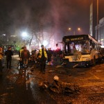 Emergency workers work at the explosion site in Ankara