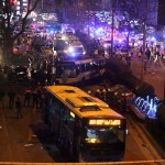 Emergency workers work at the explosion site in Ankara
