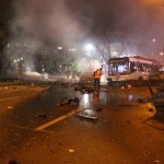 Emergency workers work at the explosion site in Ankara