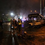 Emergency workers work at the explosion site in Ankara
