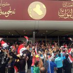Followers of Iraq's Shi'ite cleric Moqtada al-Sadr are seen at the parliament building as they storm Baghdad's Green Zone