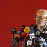 Rached Ghannouchi, leader of the Islamist Ennahda movement, speaks during a news conference in Tunis