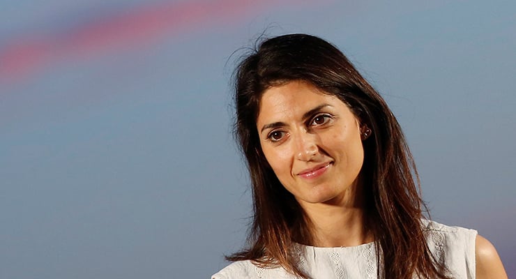 Virginia Raggi, 5-Star Movement candidate for Rome's mayor, stands on stage during a rally in Ostia, near Rome