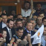 Turkish President Erdogan is seen amid his supporters at the Ataturk Airport in Istanbul