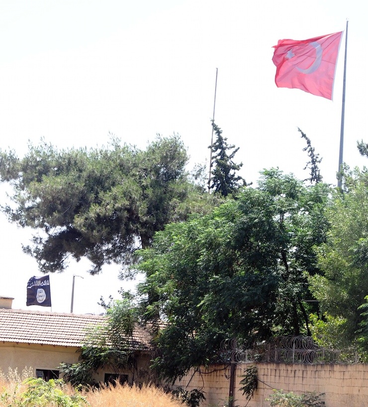 Türkiye-Suriye sınırındaki IŞİD bayrağı (Fotoğraf: DHA)