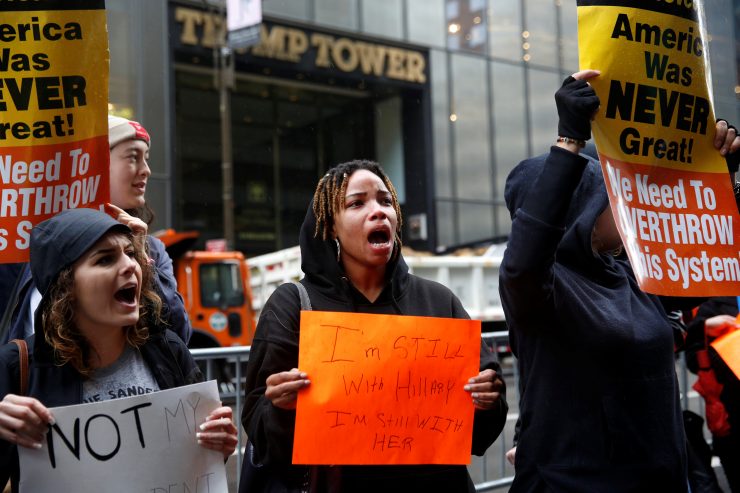 Demonstrators gather near Trump Tower in New York