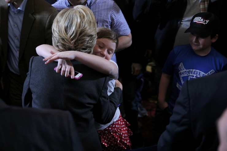 Hillary Clinton greets her staff and supporters after speaking about the results of the U.S. election at a hotel in New York